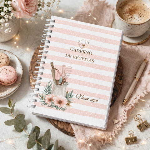 Caderno de Receitas Personalizado | Livro de Receitas Feminino Elegante