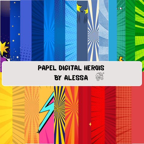 Kit com 27 Papeis Digitais tema Herois by Alessa