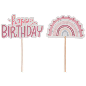 Pink rainbow birthdays cupcakes toppers. (pack of 12)
